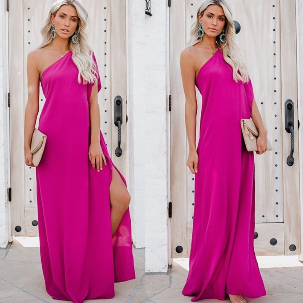 Brand New One Shoulder Magenta Maxi Dress